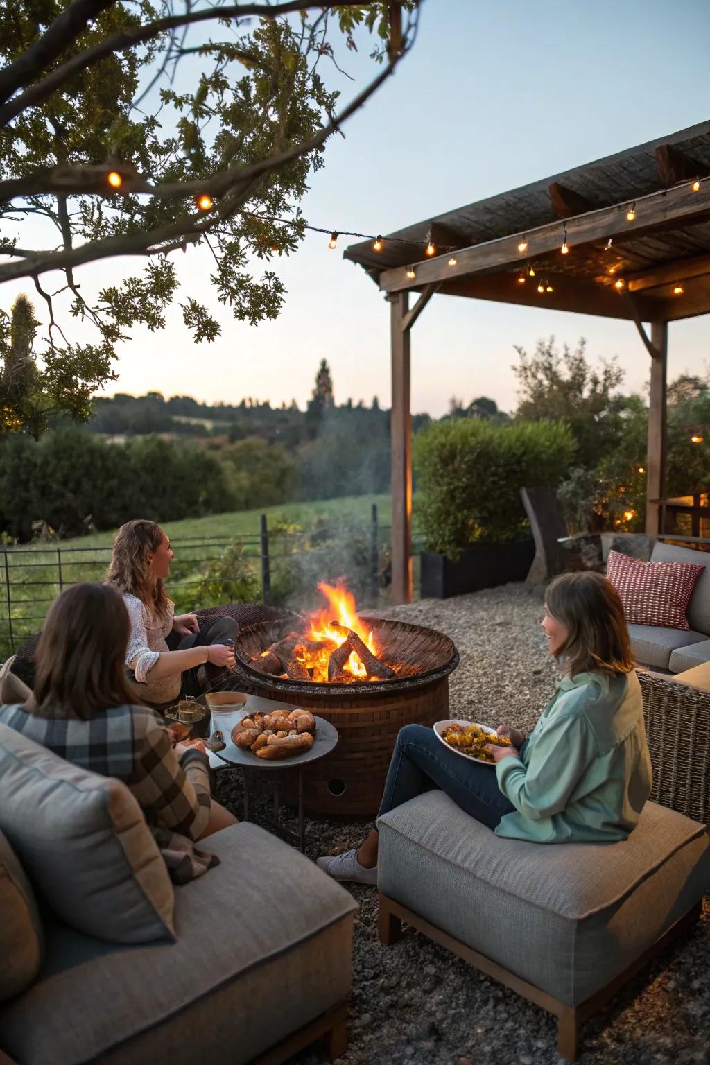 Country fire lounge grill is just the thing for a snug outdoor party.