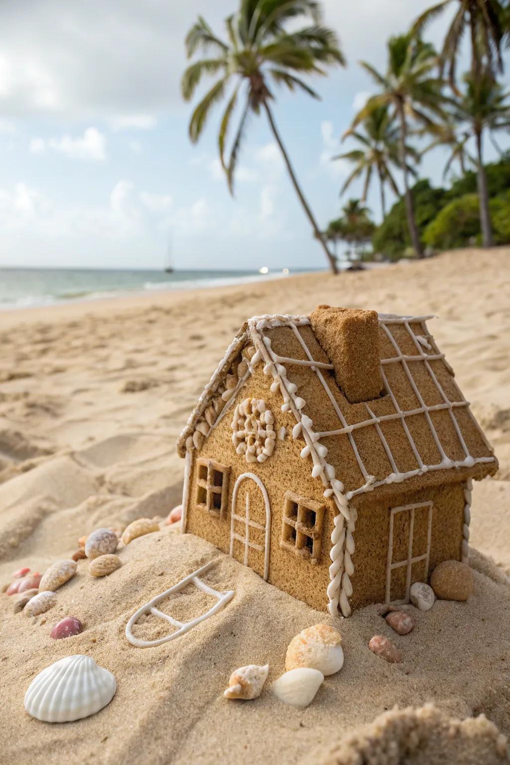 The perfect sandy beach setting fashioned from graham crackers.