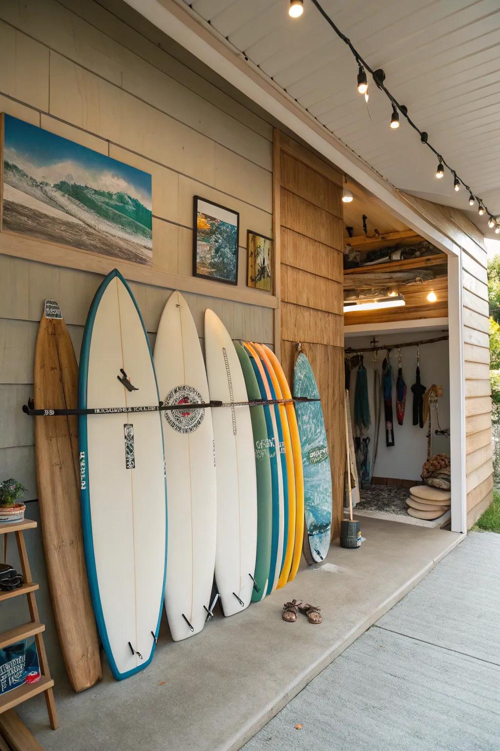 Turn your surfboards into decor with an elegant storage solution.