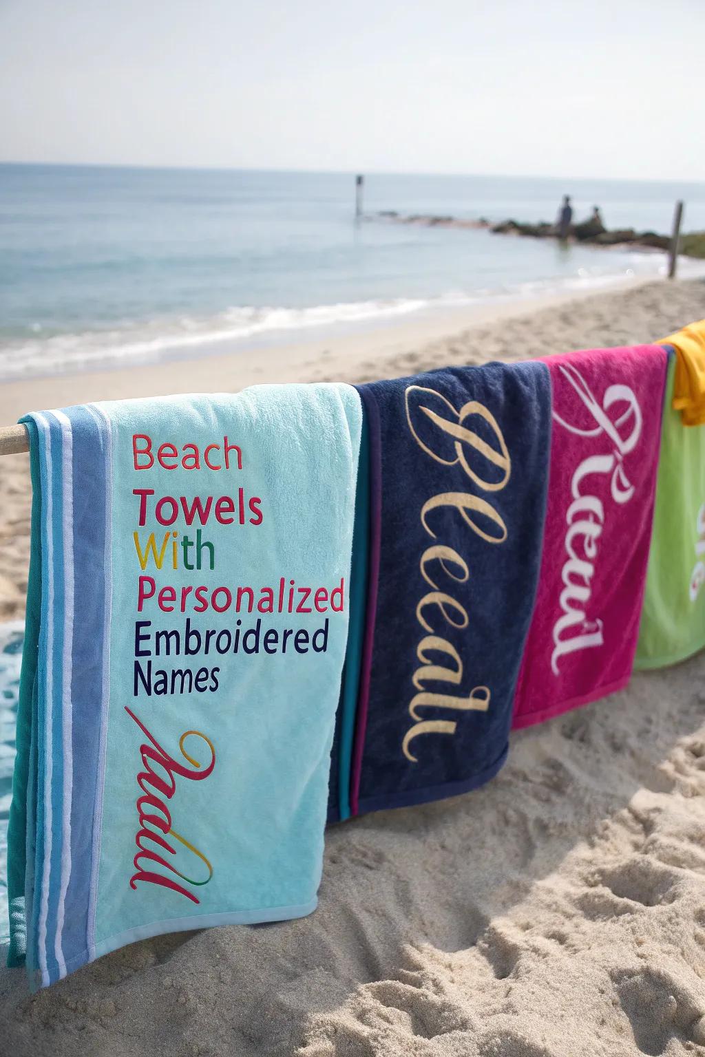 Elevate your beach visits with towels featuring embroidered names.