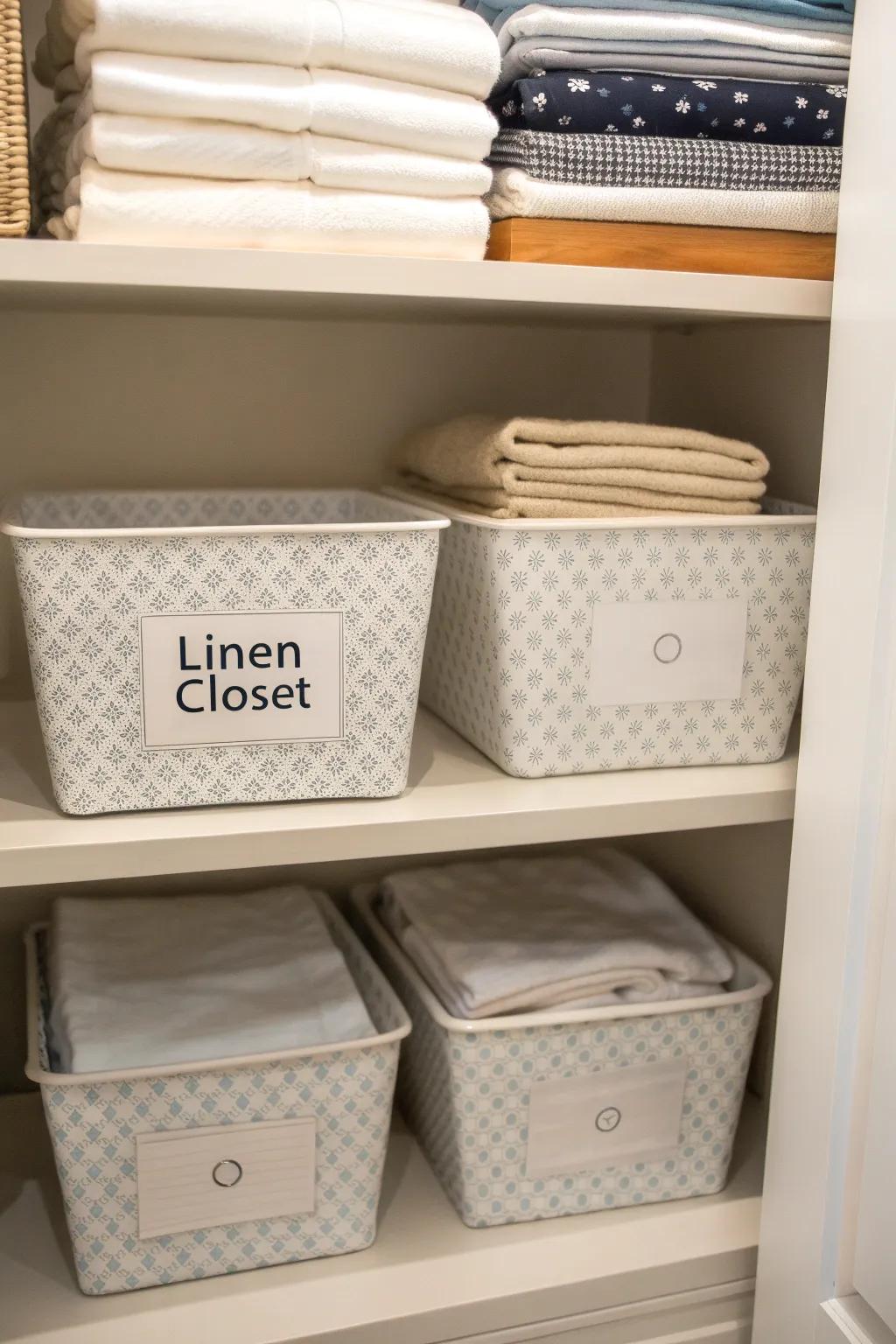 Labeling your storage crates can streamline your search for bed sheets.