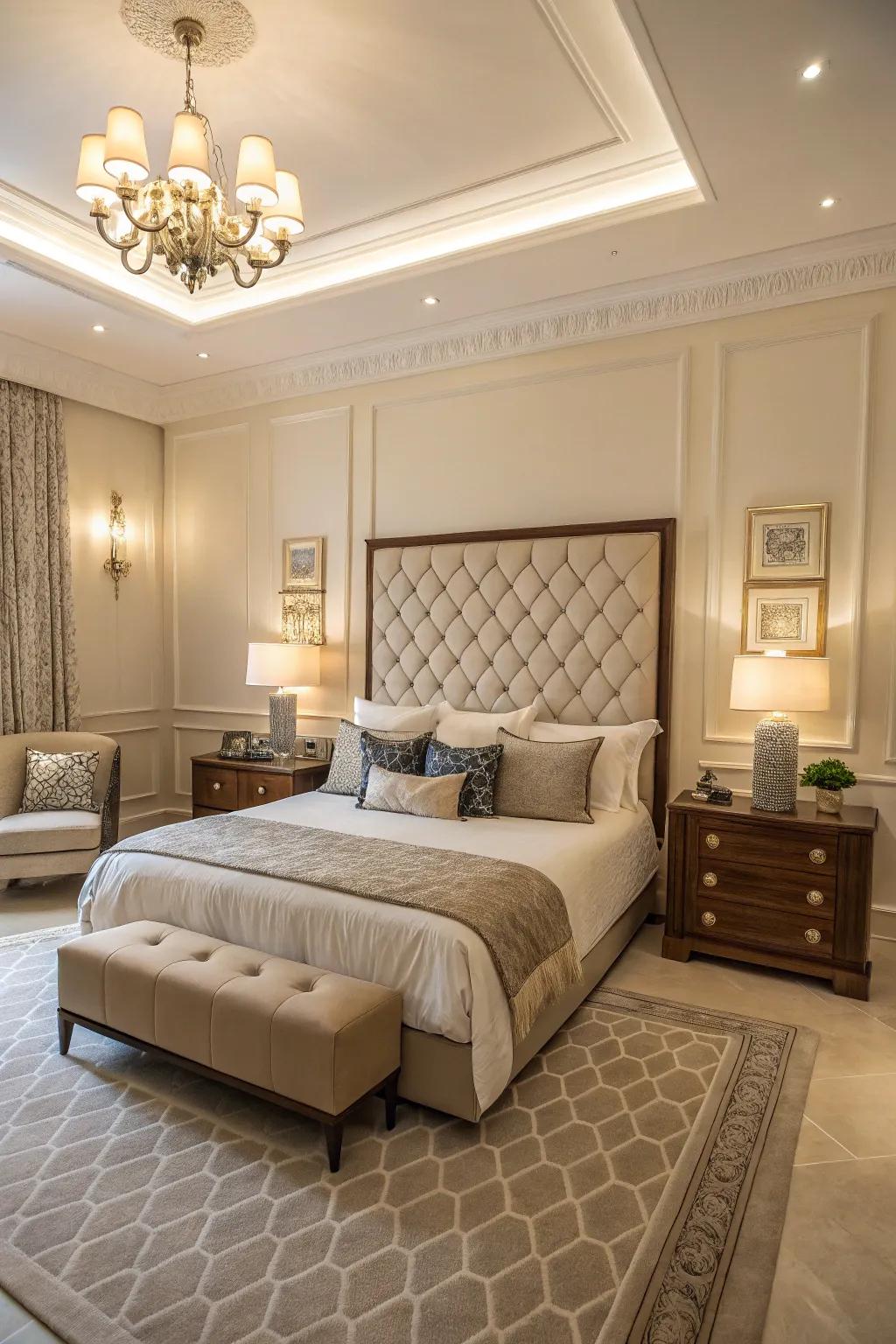 Achieve harmony by centering your bed and matching your bedside tables.