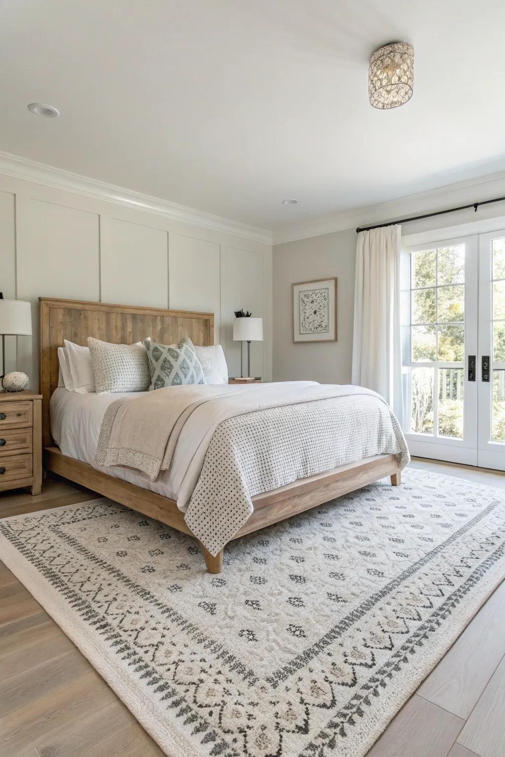 A sizable carpet secures the bedroom's look and generates heat.