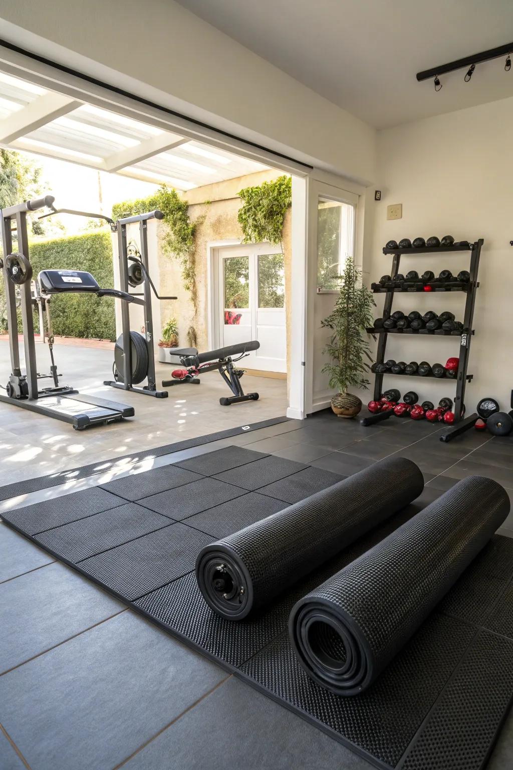 Rubber strips offer both long-lasting quality and a smooth, modern look for your home gym.