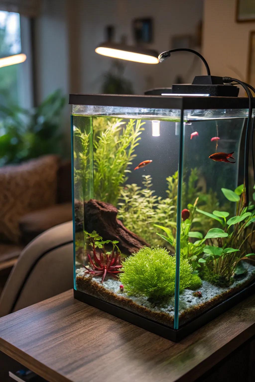 Form a vibrant haven using live plants tailored for your betta.