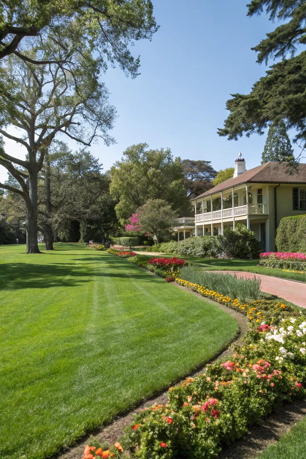 A vibrant lawn lays the groundwork for a captivating front yard design.
