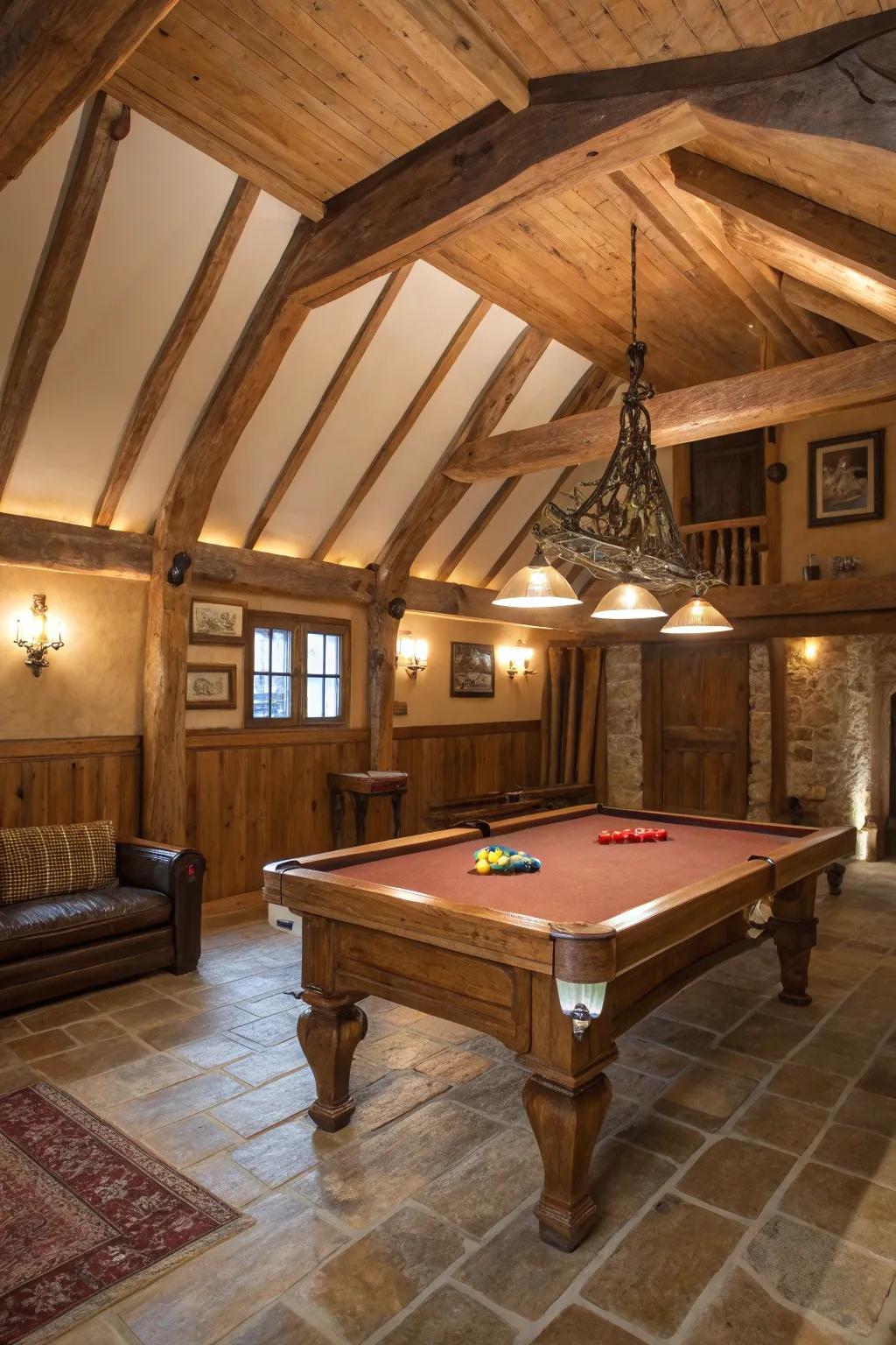 Natural timber offers a cozy, appealing vibe within your billiard space.
