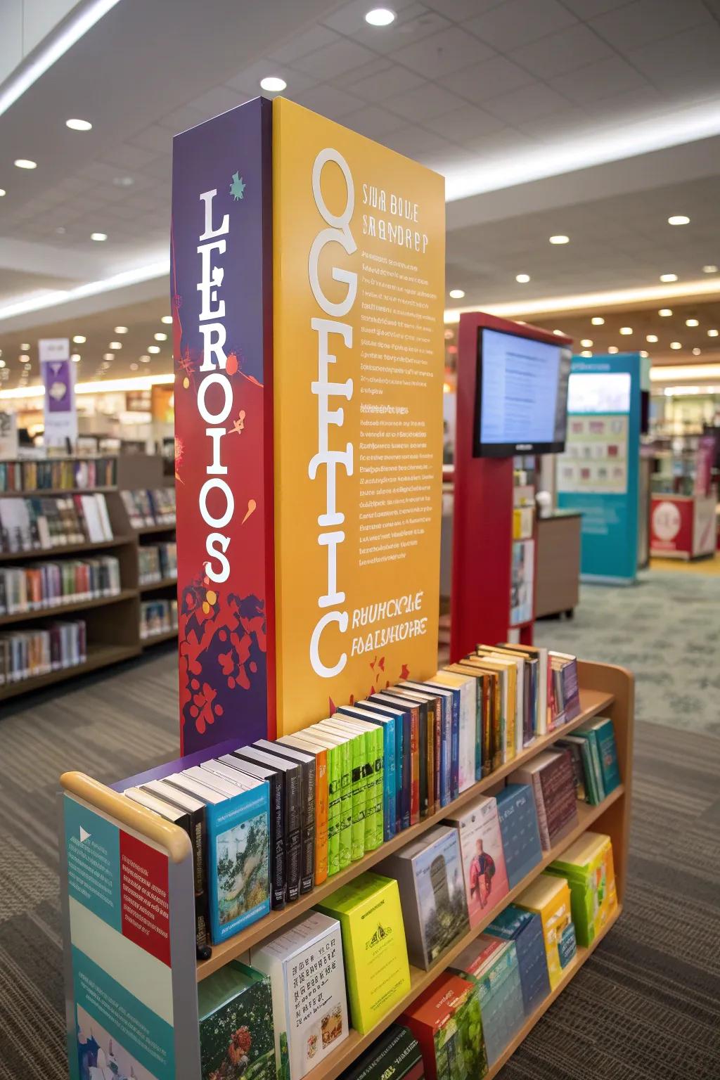 Interactive signage with questions that attract readers.