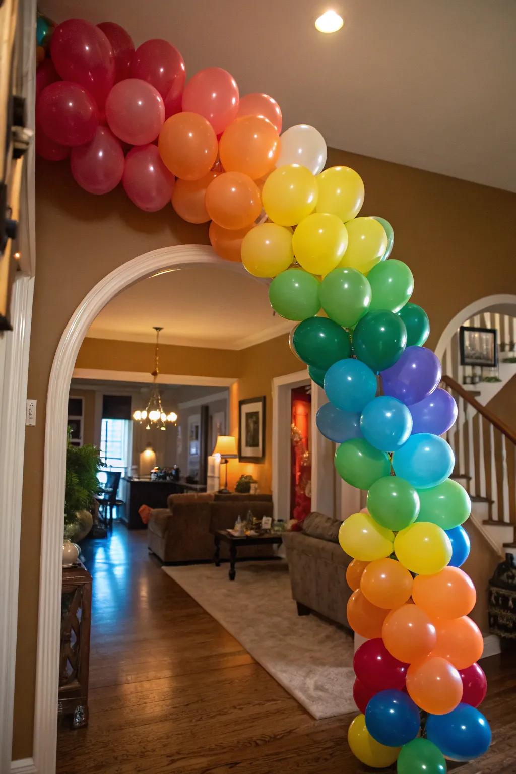A vibrant balloon arch introduces zest and shade to each birthday festivity.