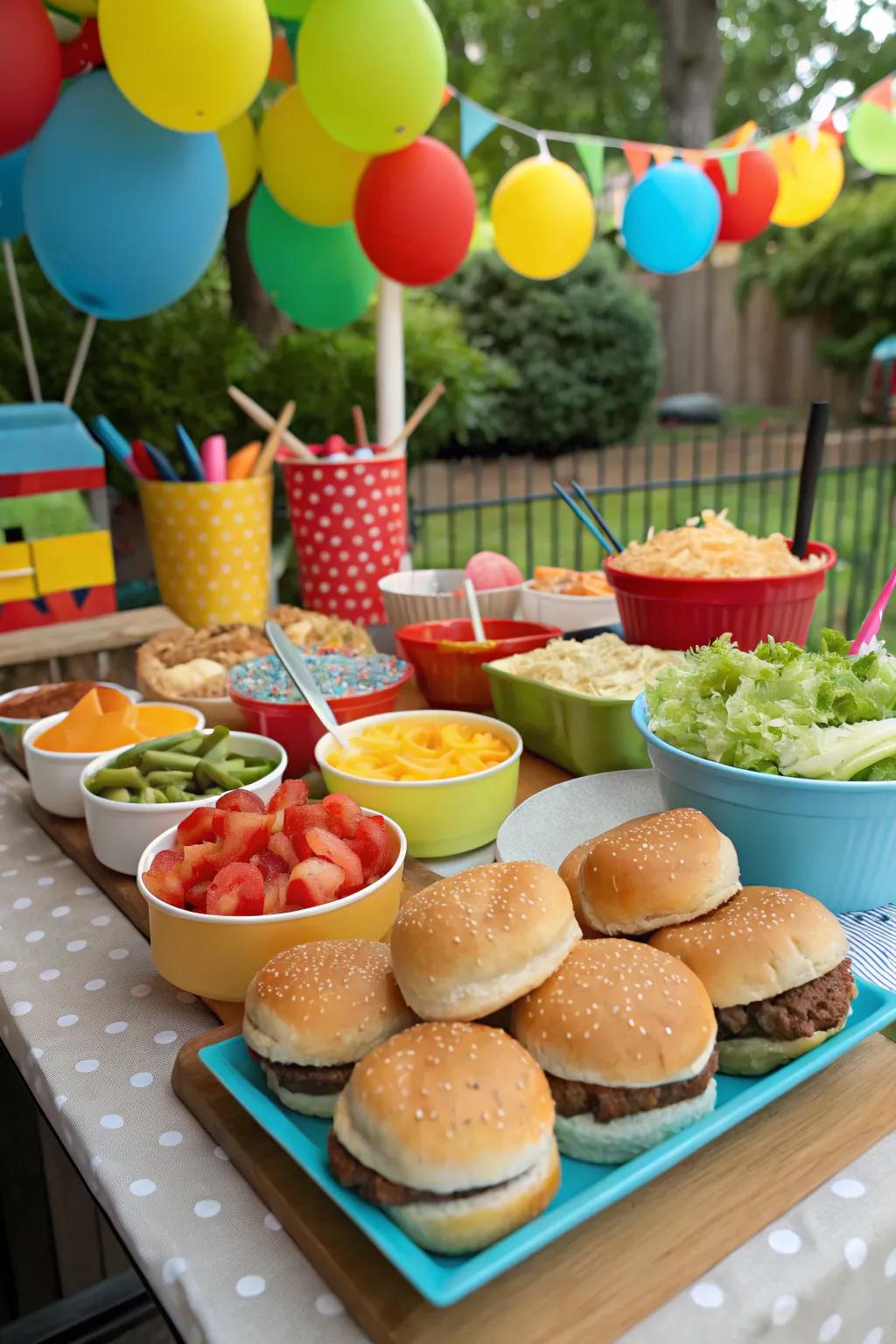Guests will certainly enjoy assembling their own burgers at this fun-filled station.