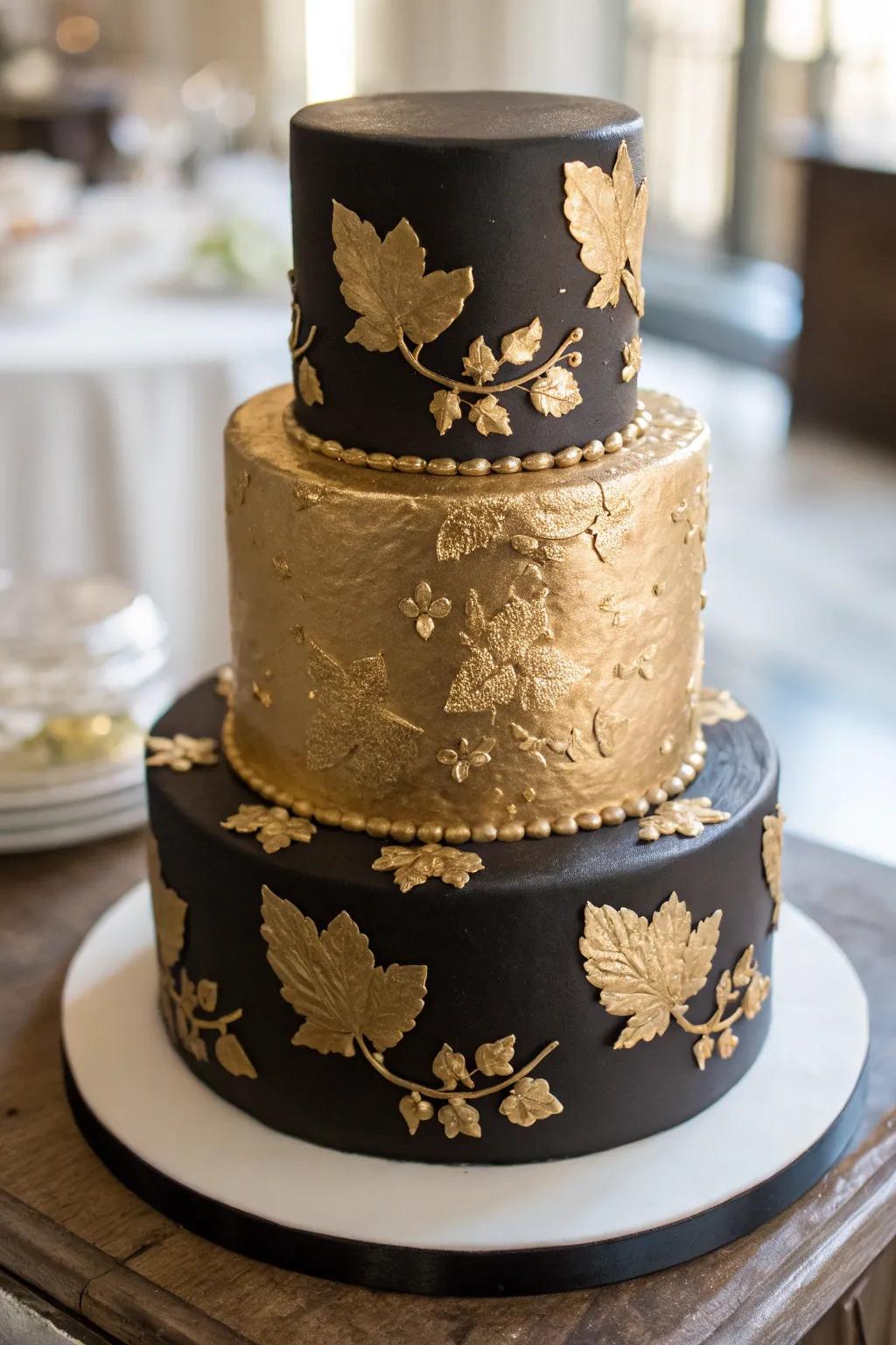 A luxurious cake wrapped in gold leaf for a bold statement.