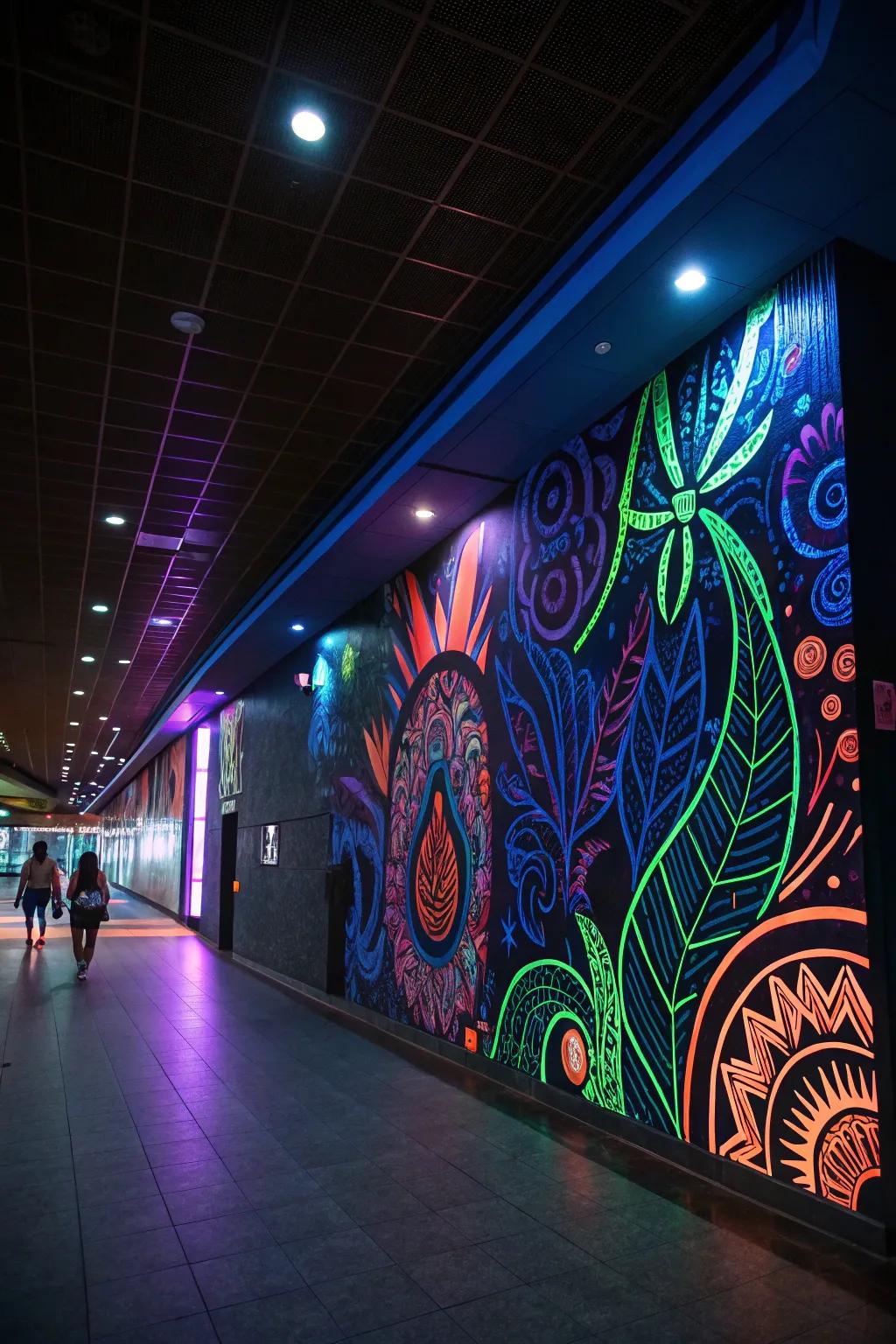 A vibrant glowing mural turns any room into a breathtaking visual journey.