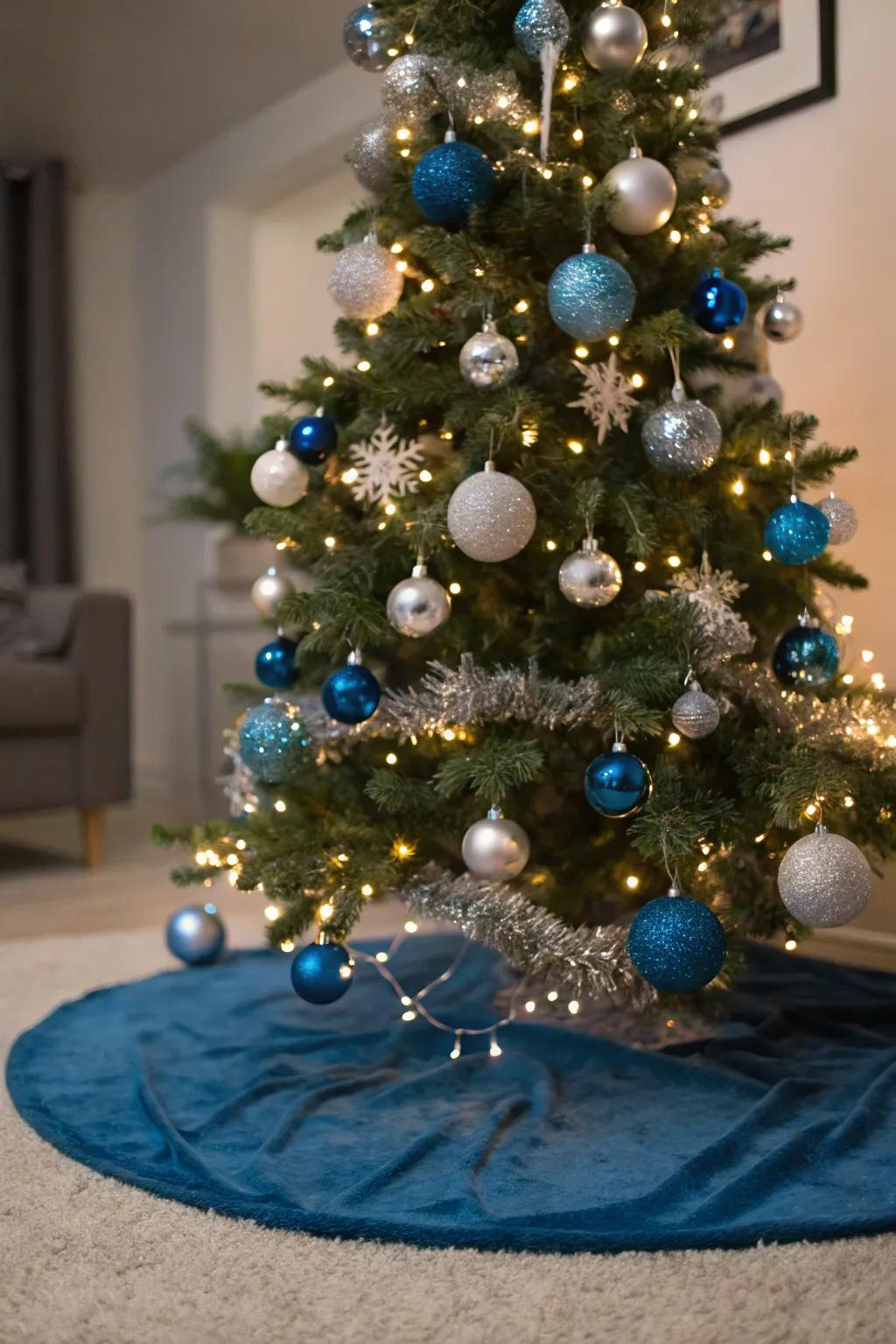 A breathtaking blue and silver Christmas tree