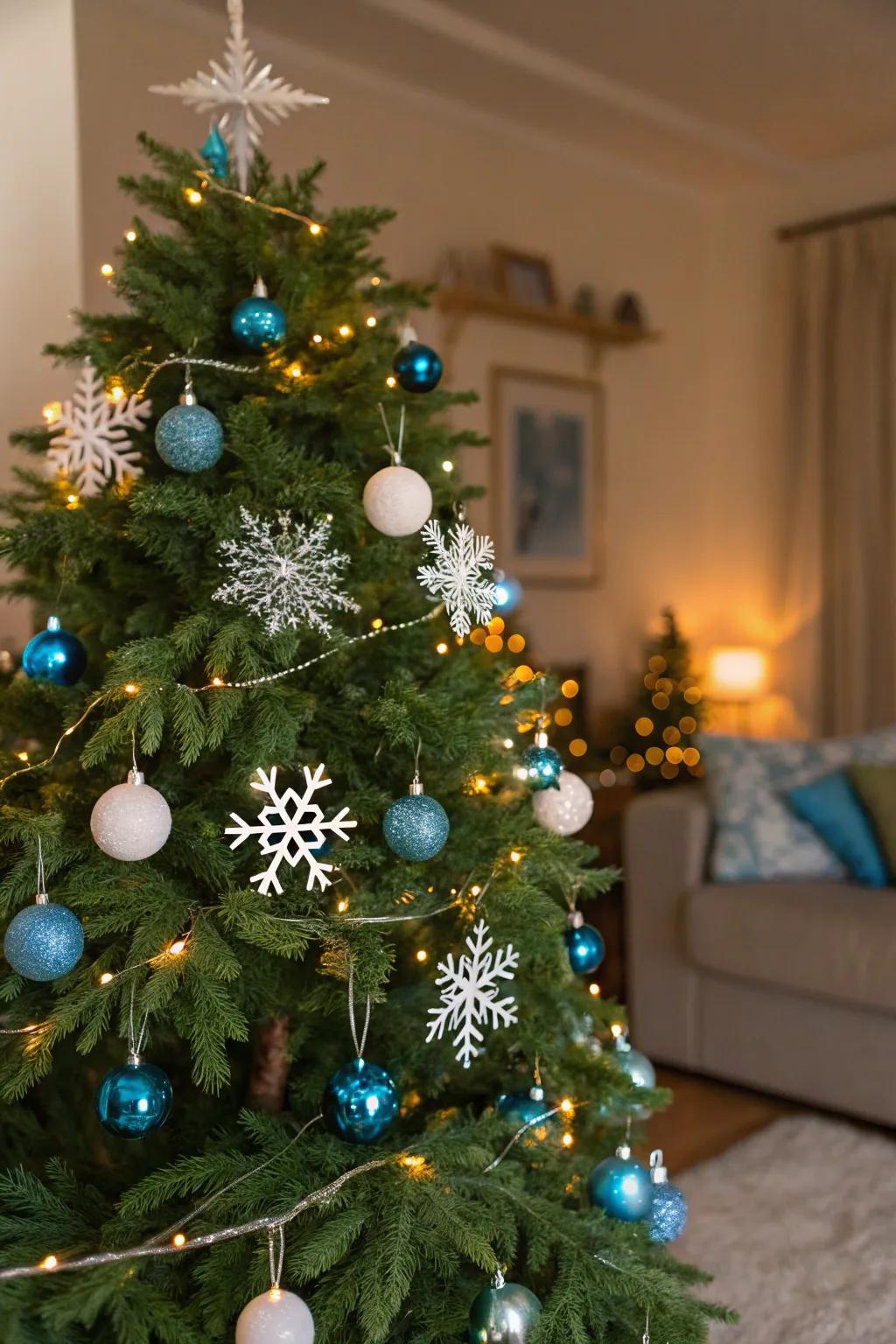 Classic blue and white elegance showcased on a Christmas tree.