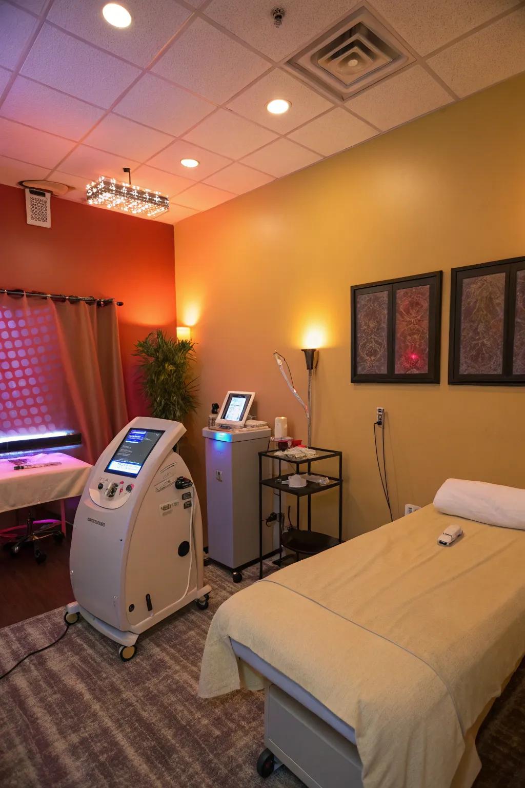 Adjustable lights create a cozy environment in the body room.