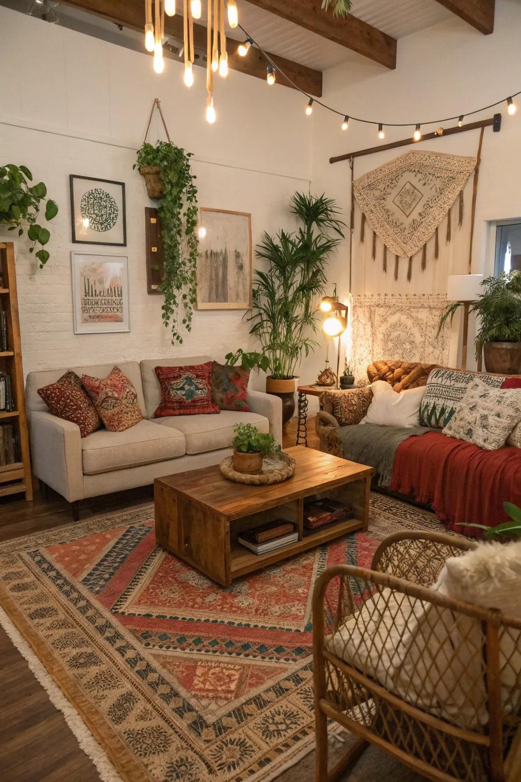A vibrant living space showcasing a mix of furniture designs.