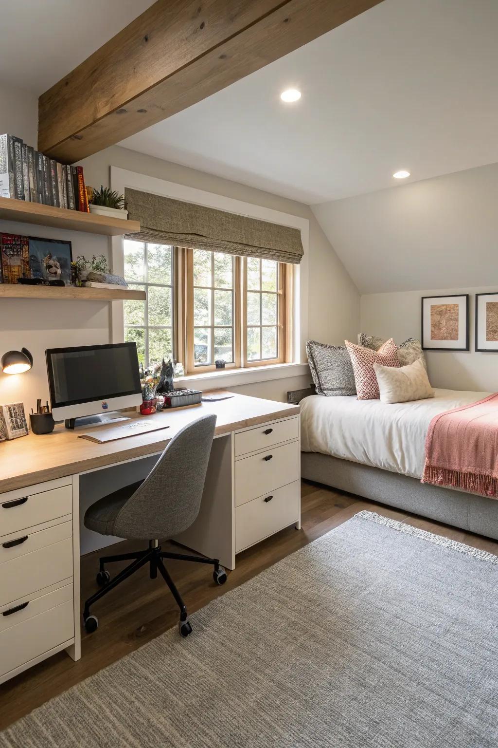 Merge work and rest with a dual-purpose bedroom and office.
