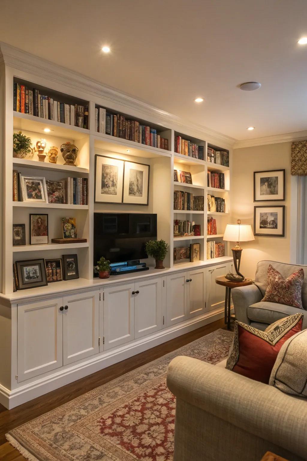 Integrated shelving provides a stylish and harmonious design.