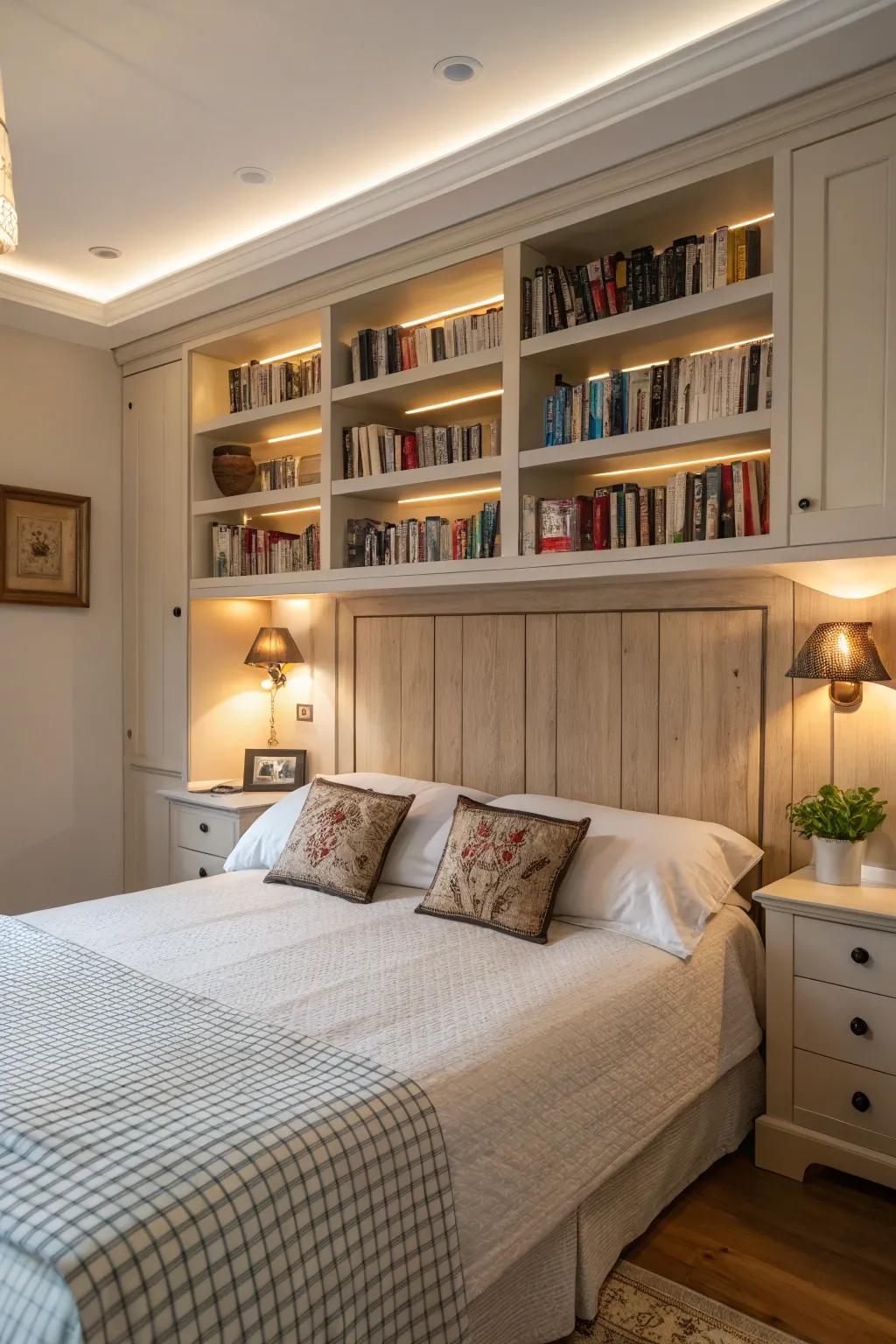 An intelligent approach to headboard space for book enthusiasts.