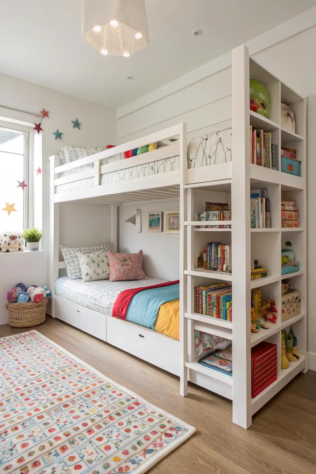 A streamlined bunk bed opens up more of the room for fun activities.