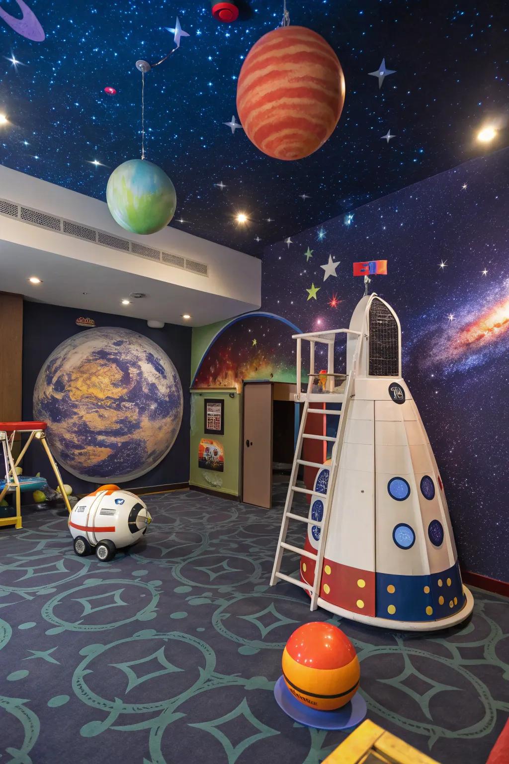 A space-themed playroom that invites limitless imaginative adventures.