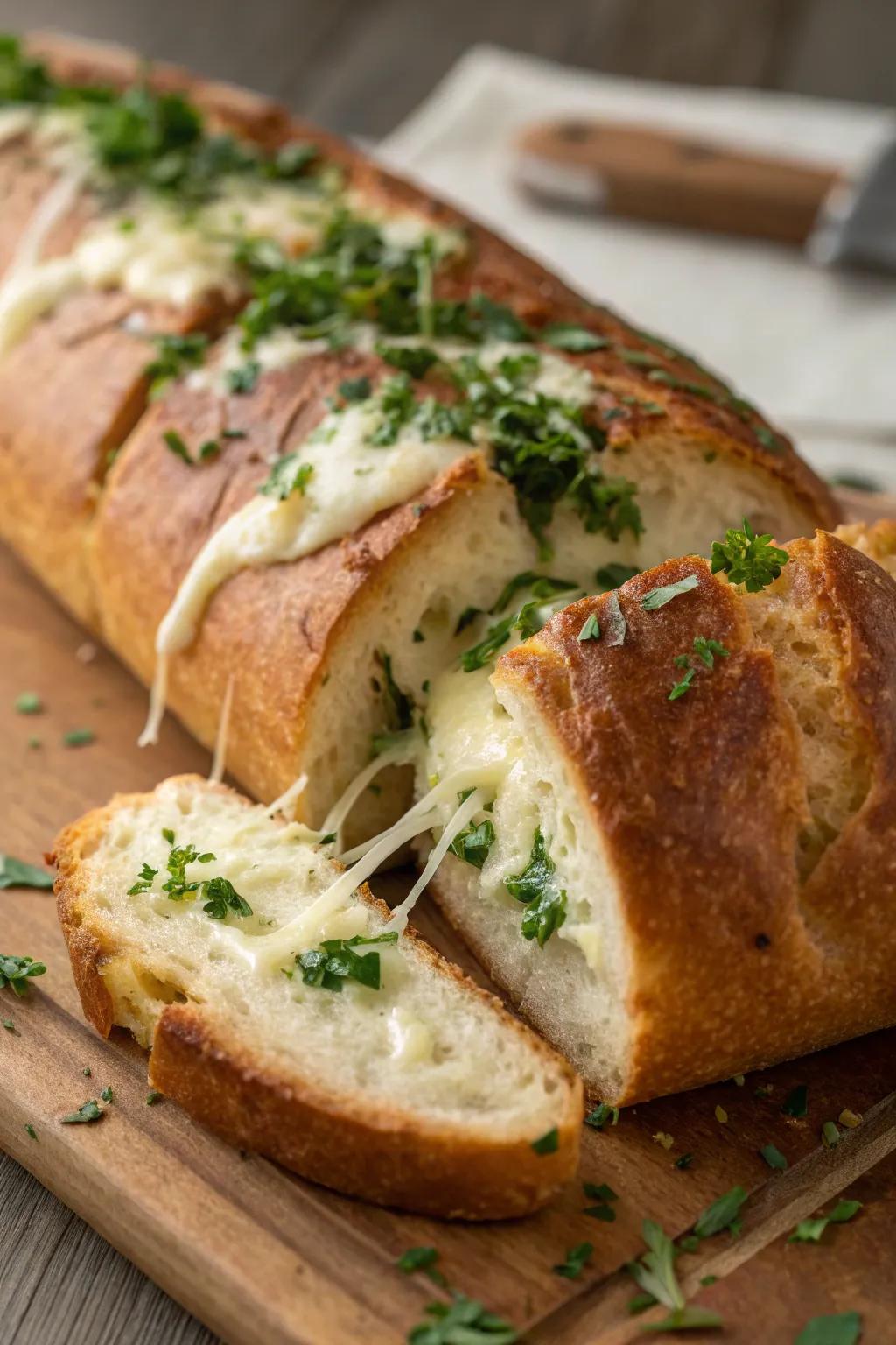 A delectable stuffed herb bread, ideal for sharing and creating memorable moments.