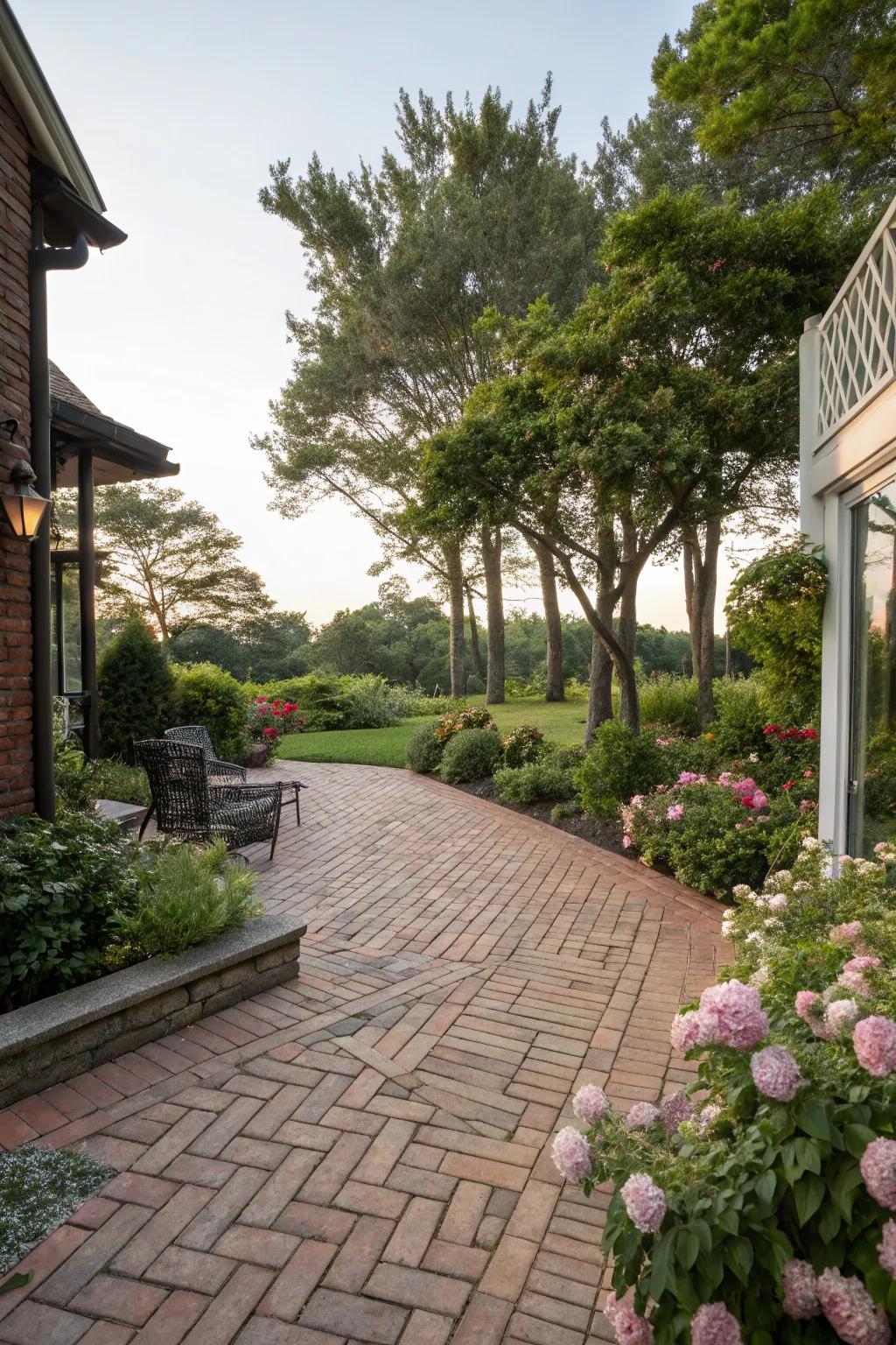 The ageless herringbone arrangement brings sophistication to any outdoor space.