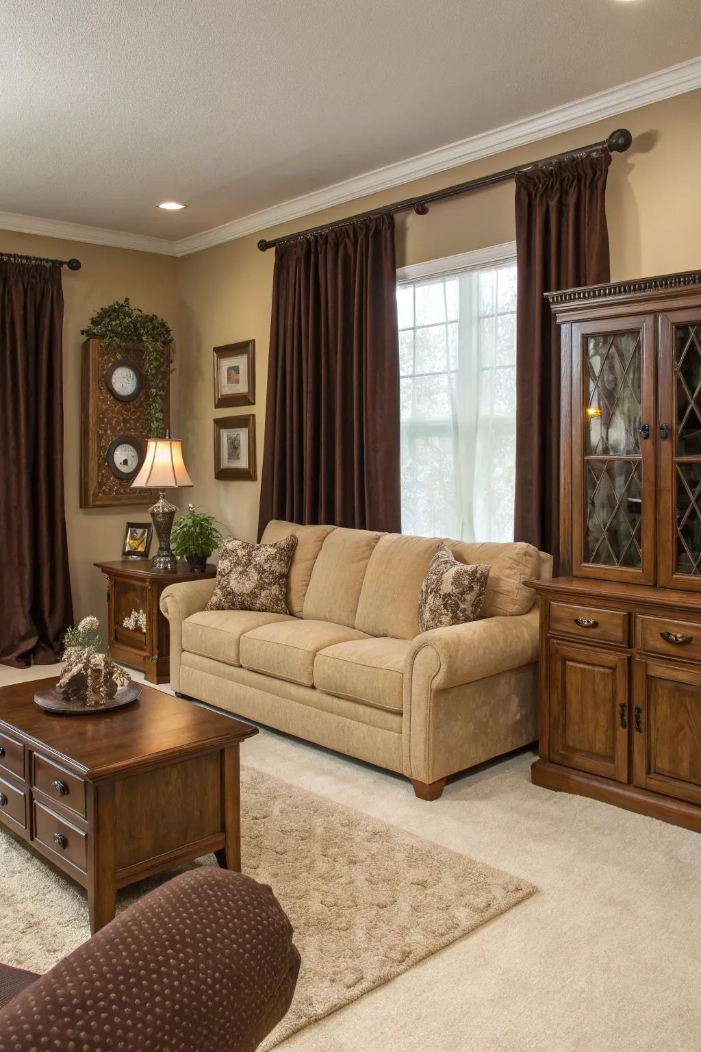 A pleasing mix of cocoa tones introduces dimension and captivation.