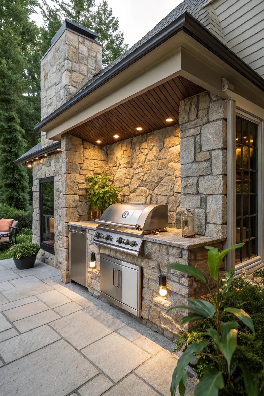 A built-in BBQ showcasing classic stone sophistication.