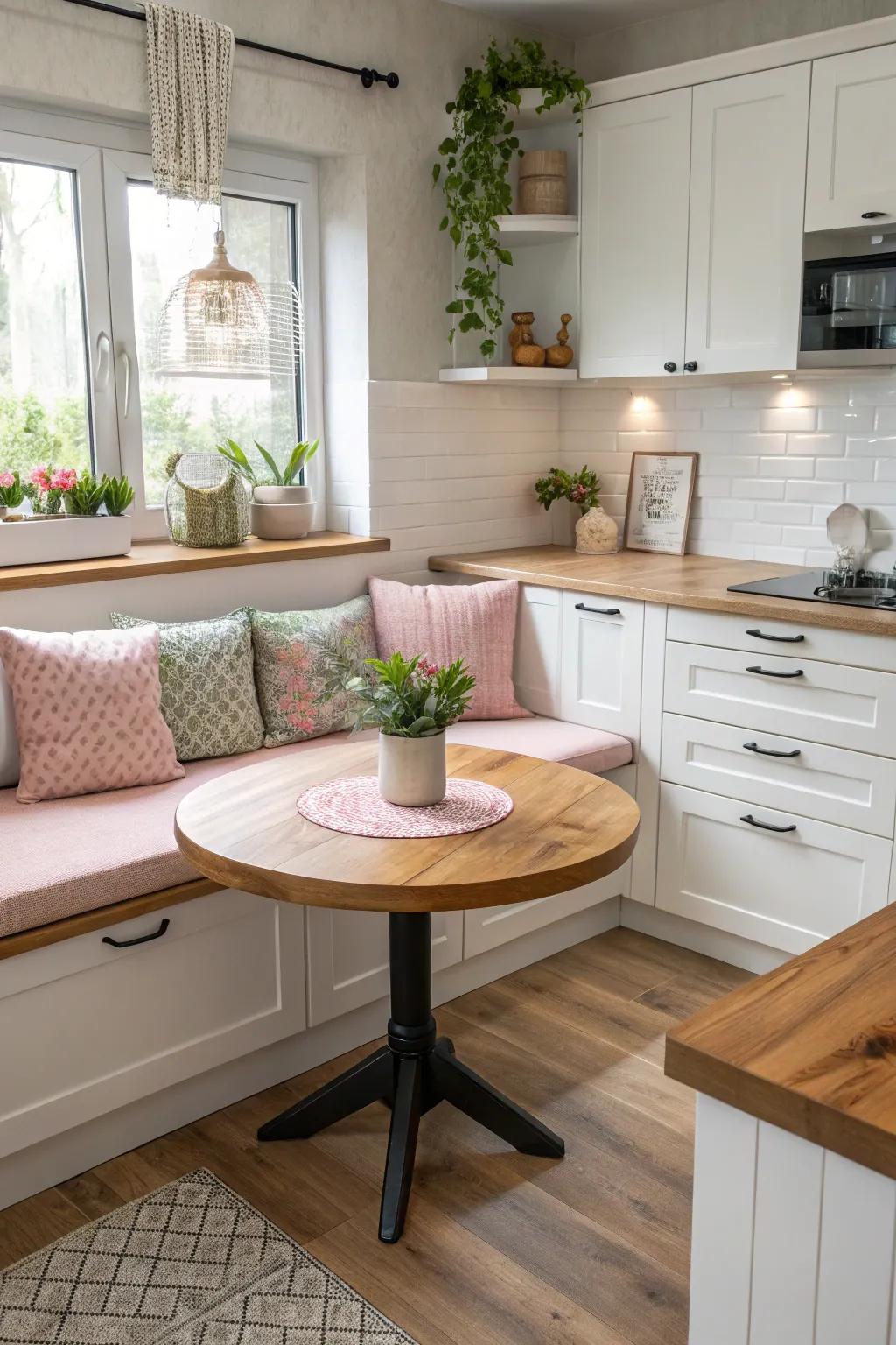 An ideal corner setup for close gatherings with L-shaped seating.
