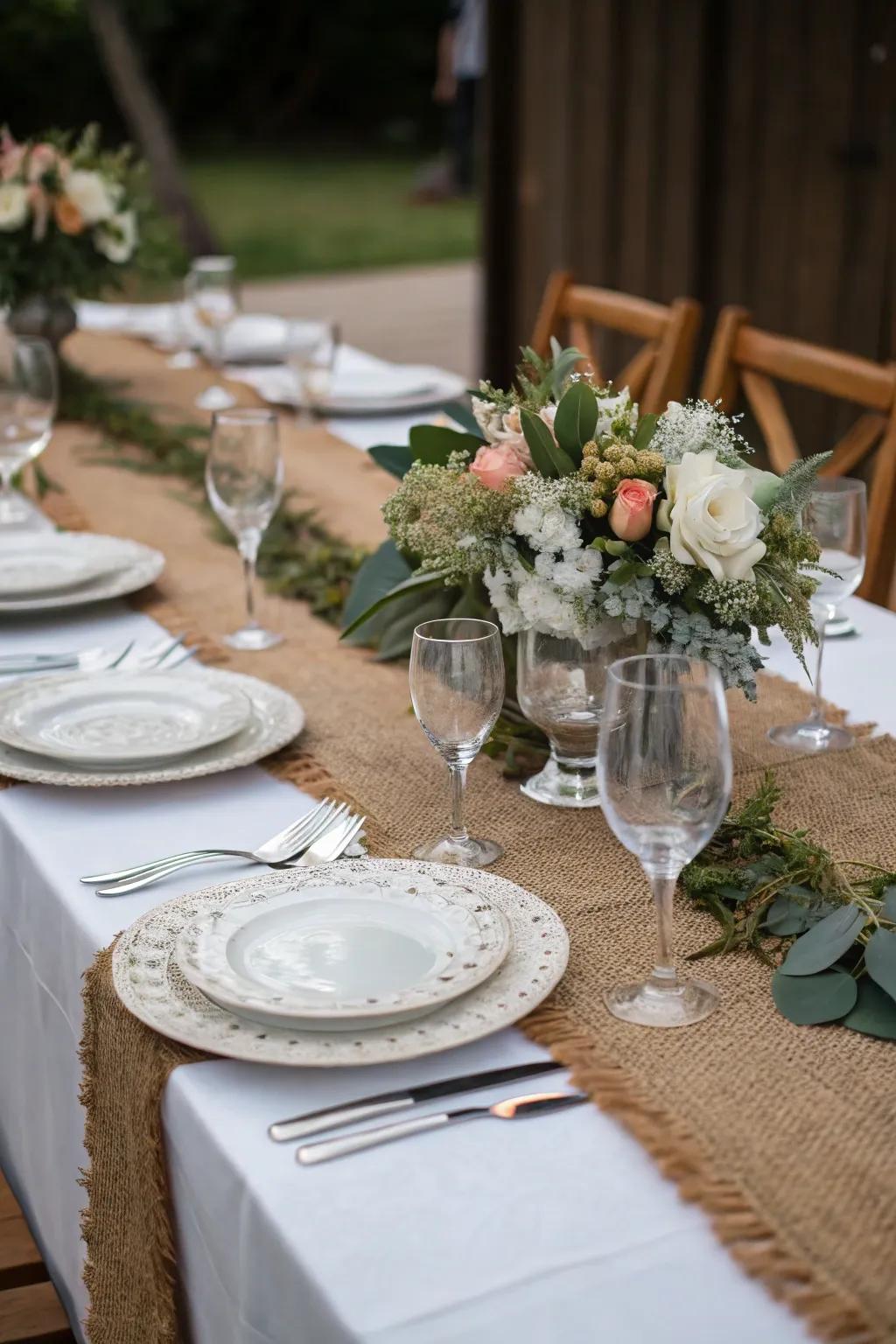 Add a dash of countryside elegance to your dining table with a hessian accent.