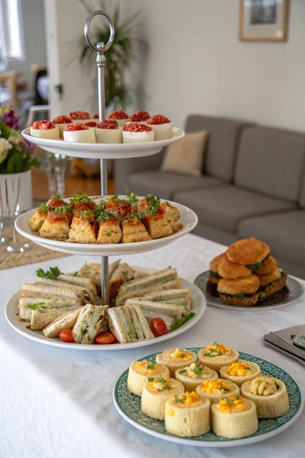 Layered display risers craft a captivating centerpiece for any celebration.