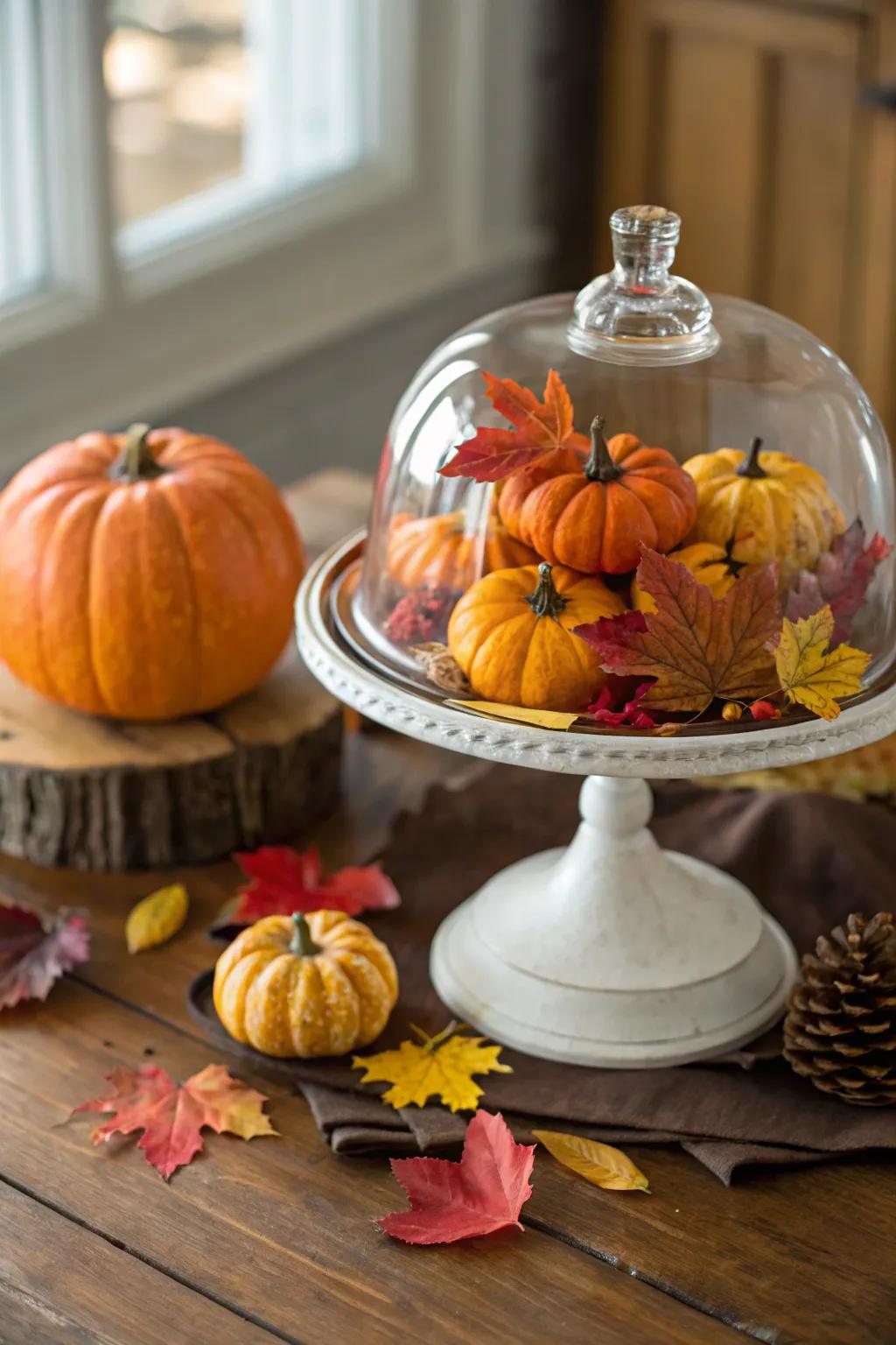 Capture the essence of fall with this seasonal cake dome display.