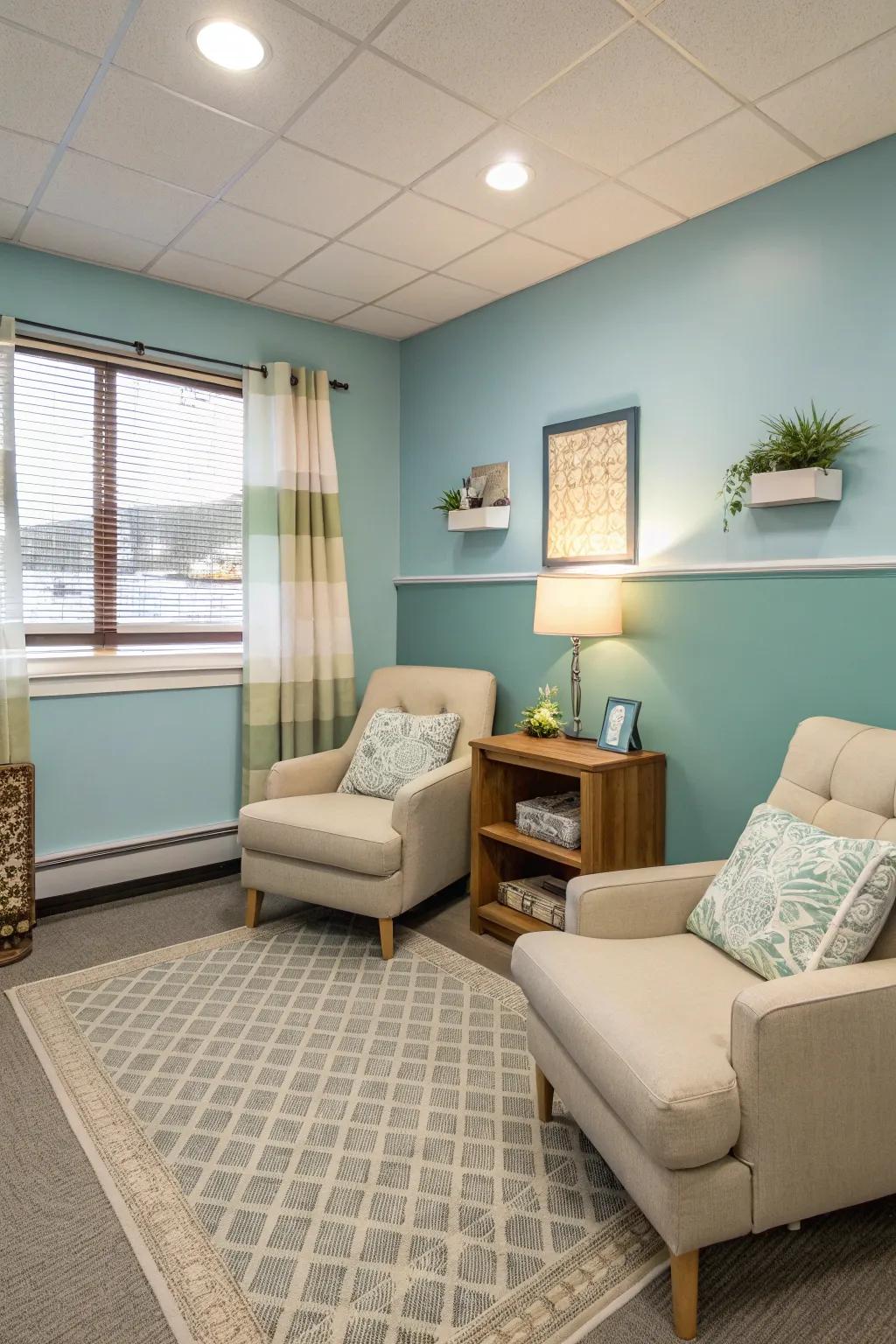 Soft neutral colors cultivate a peaceful environment.