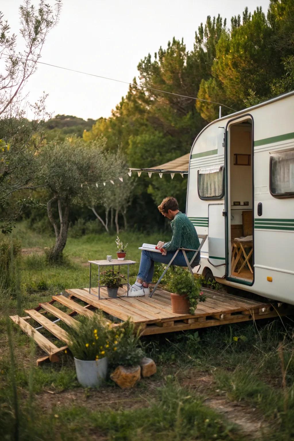 An adaptable platform deck provides ease and rustic allure.
