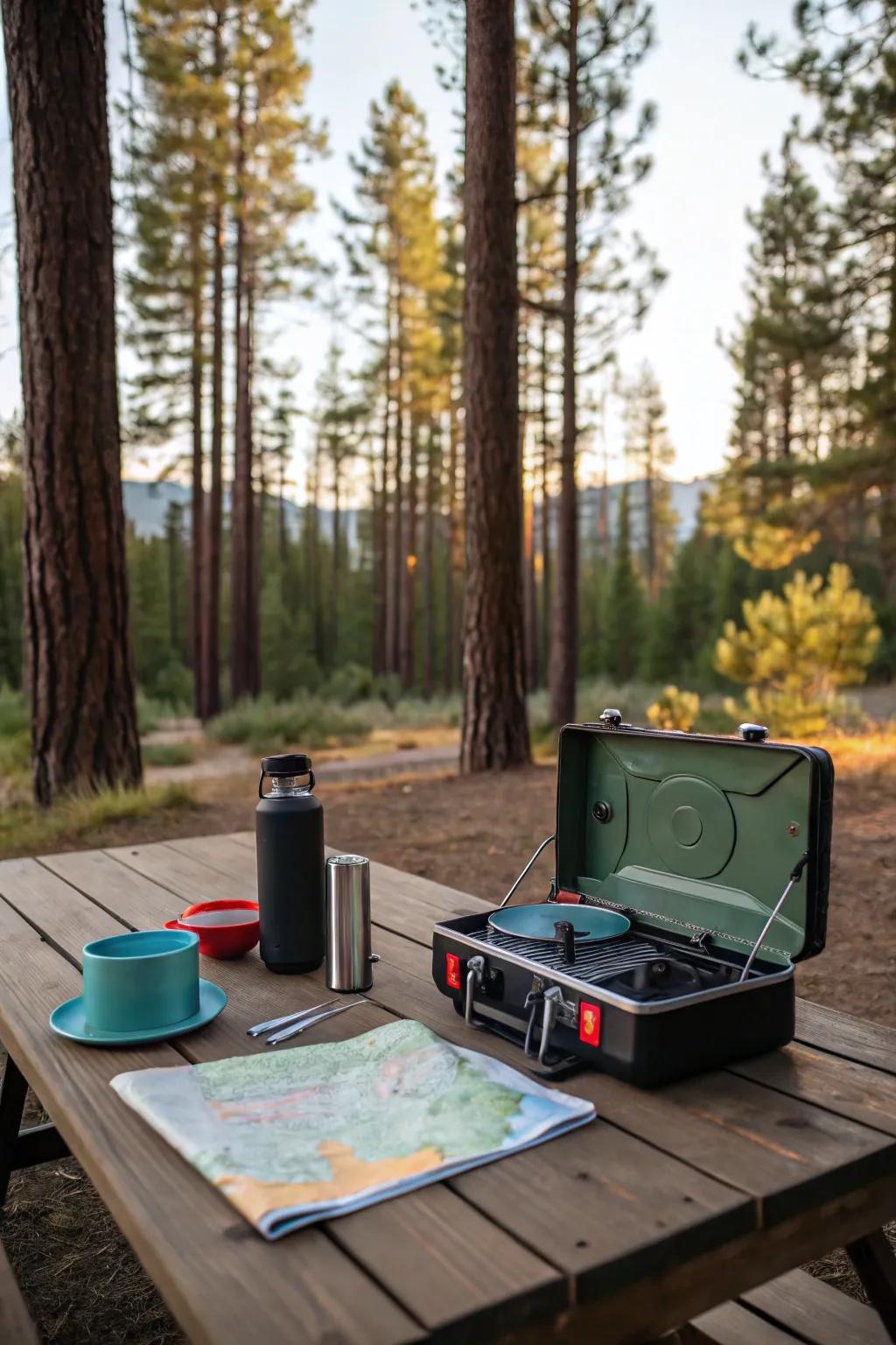 A portable stove is essential for versatile outdoor cooking.