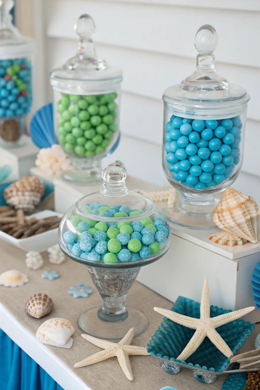 A coastal sweets station that mirrors the peaceful allure of the shore.