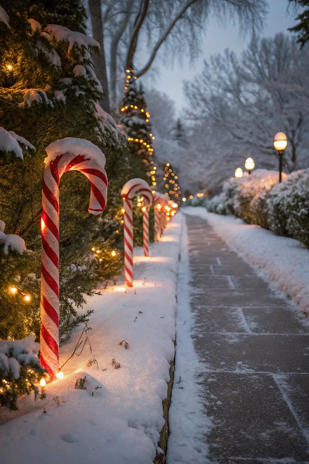 Lead your guests with an illuminating peppermint stick path.