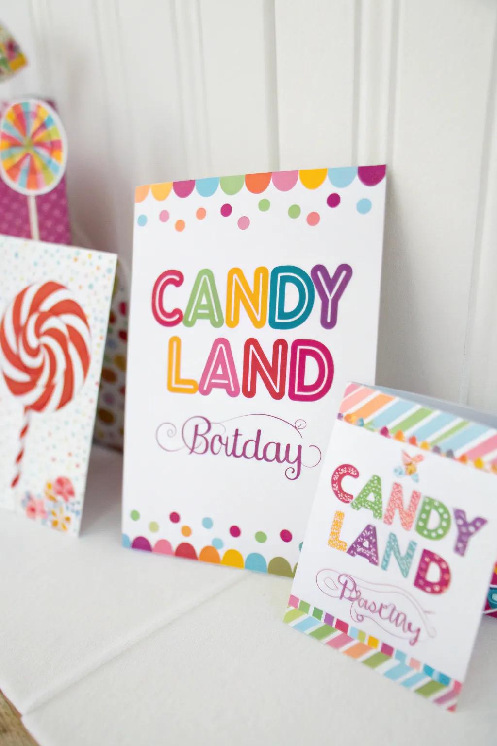 Sugar-themed invitations set the stage for a delightful celebration
