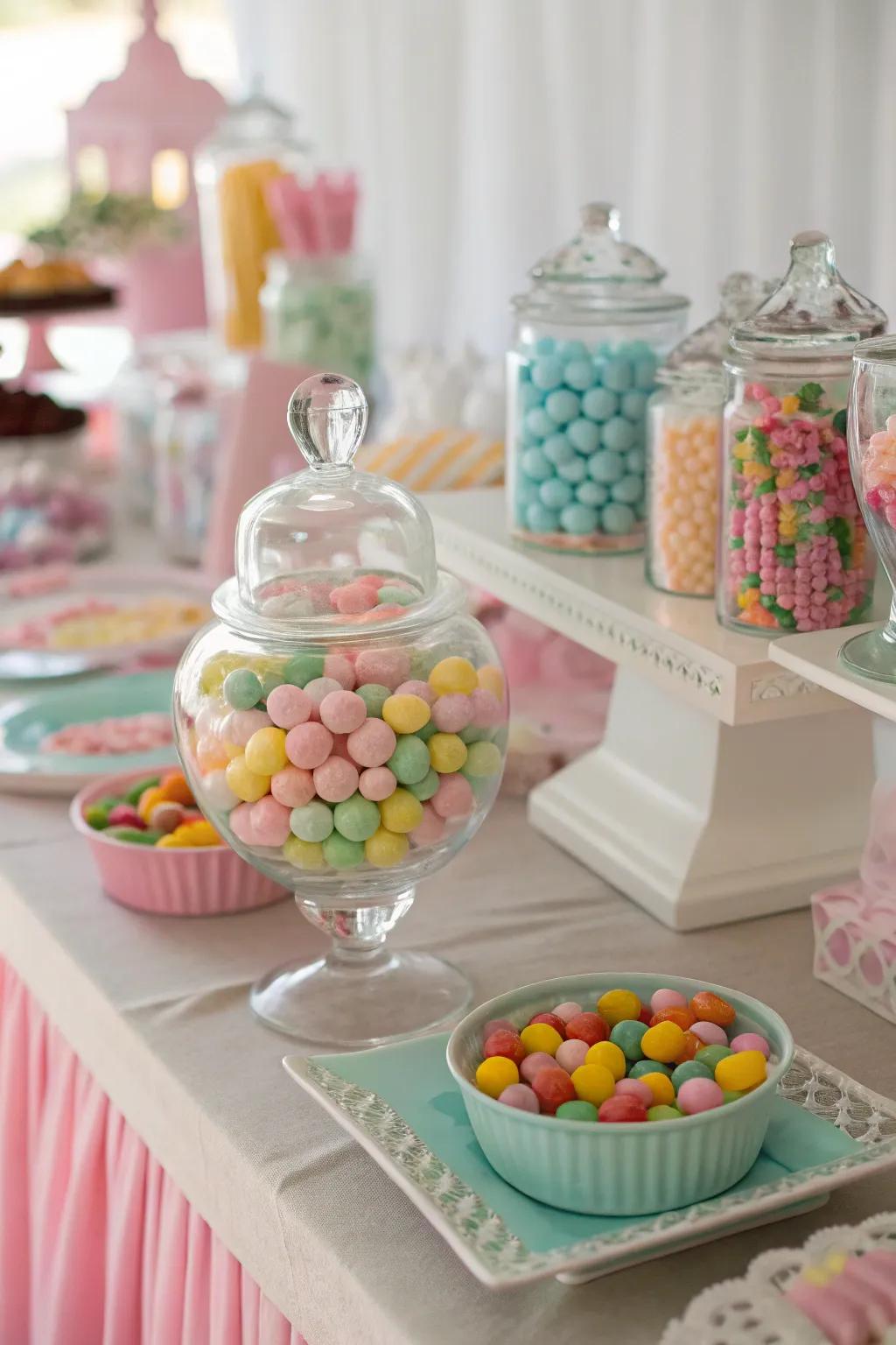 A treat table in pastel shades, where all the colors match beautifully