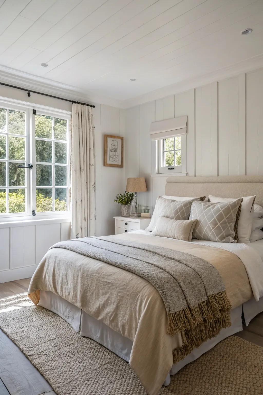 Neutral shades set a soothing bedroom ambiance.