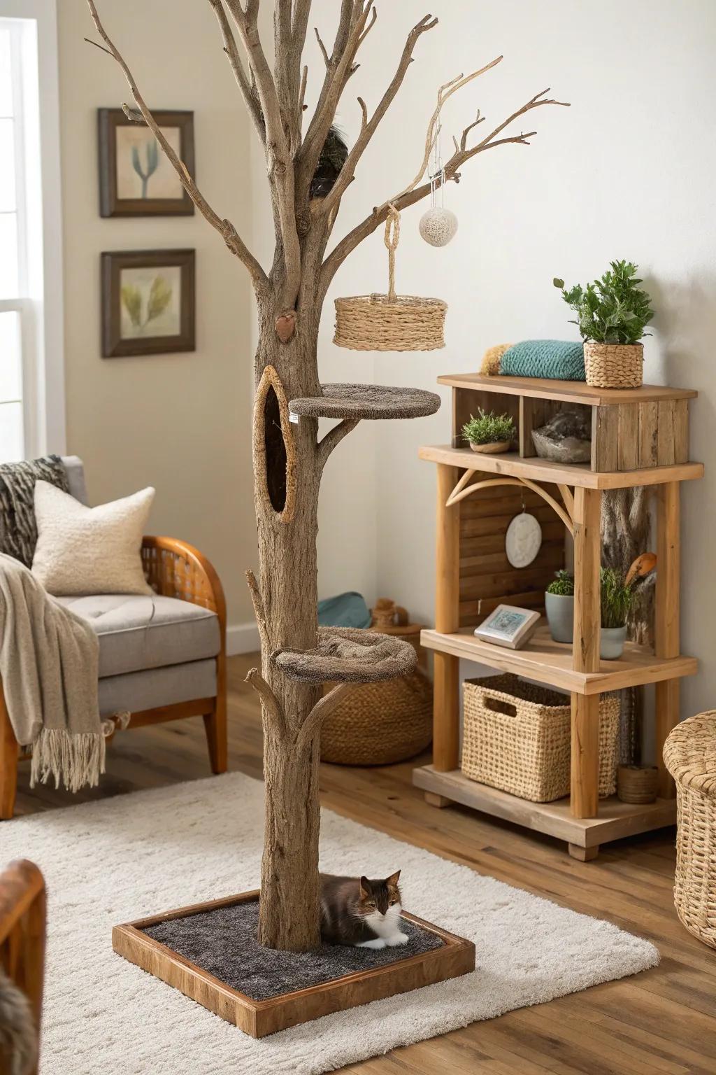 This nature-inspired cat tower brings a refreshing touch of the outdoors into your home.