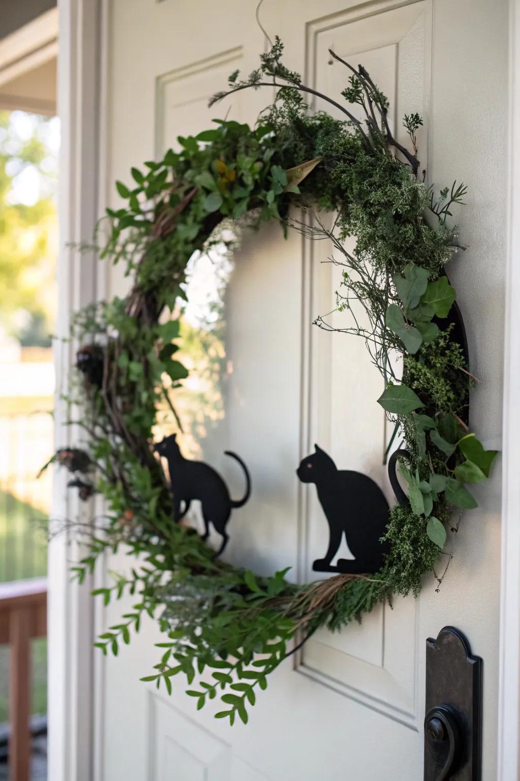 A ghostly yet chic shadow cat wreath.
