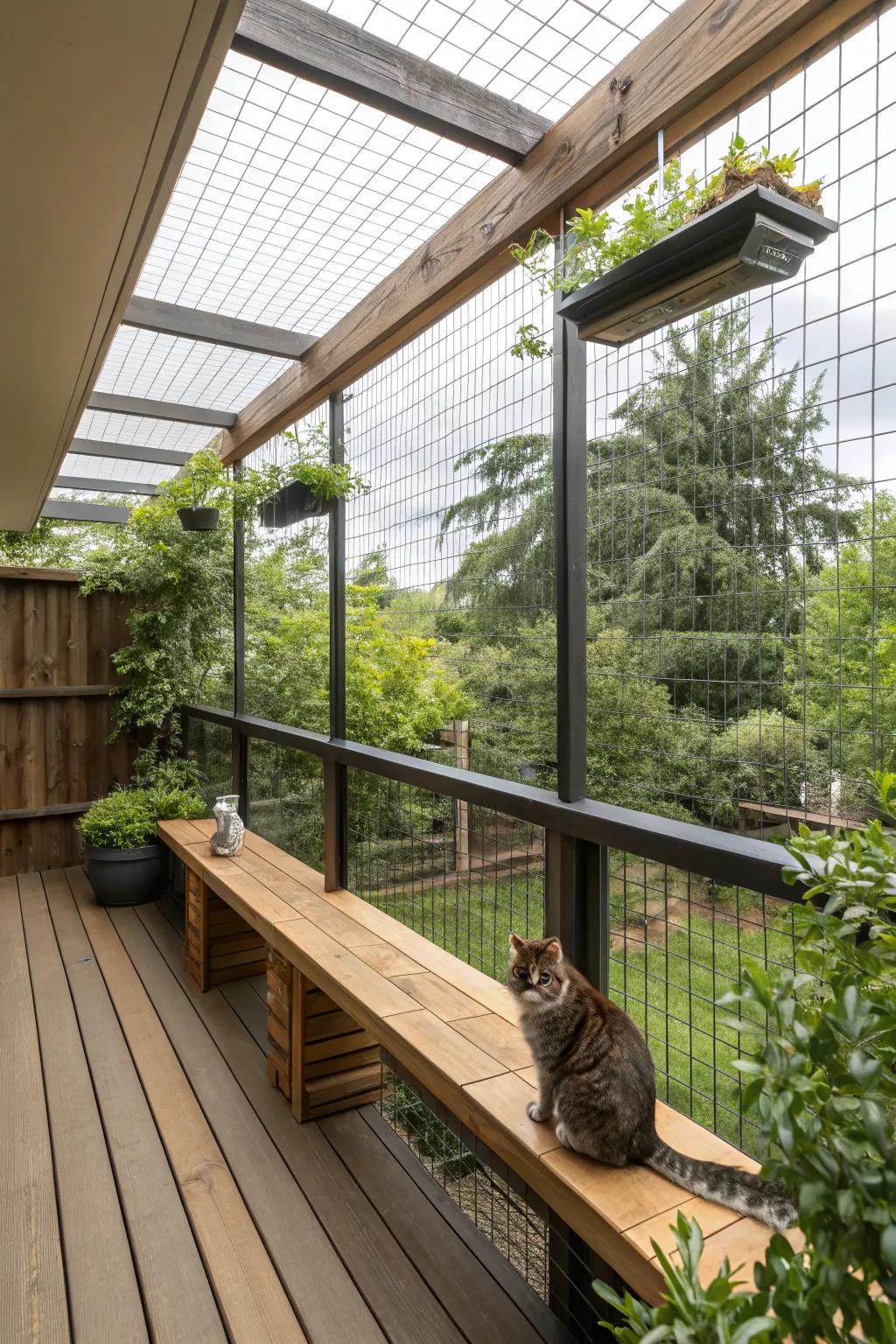 A raised catio providing a captivating vista, ideal for relaxation for both cats and their owners.
