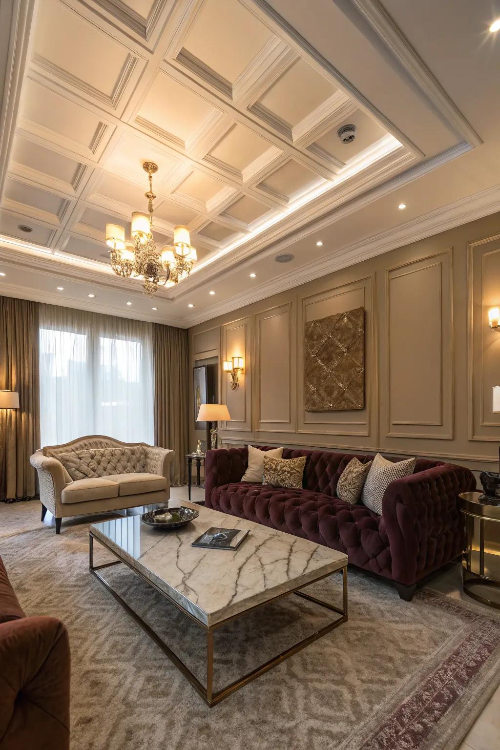 Coffered ceilings are a timeless addition, bringing grace to any room.