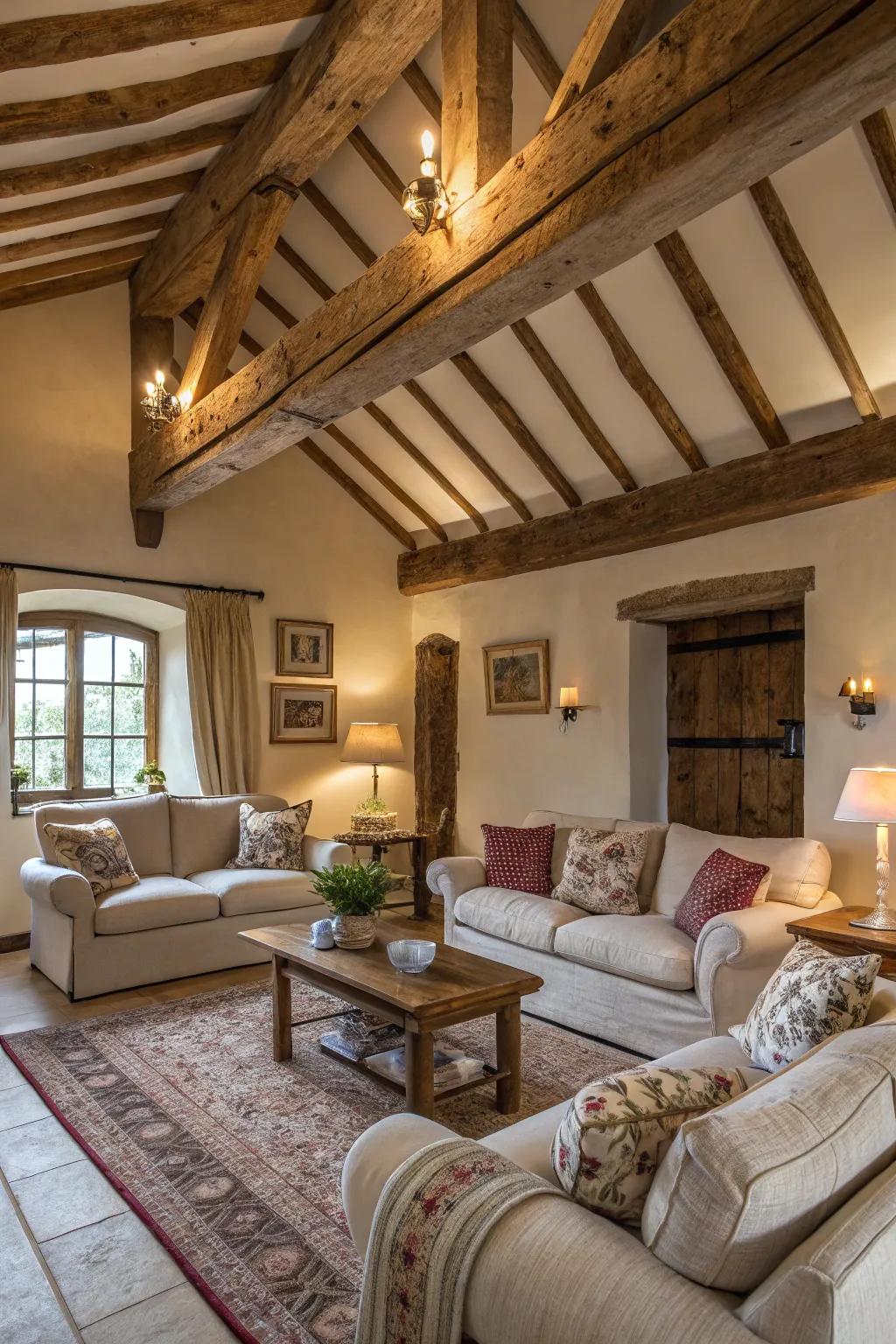 Wooden beams add a touch of warmth and charm to any space.