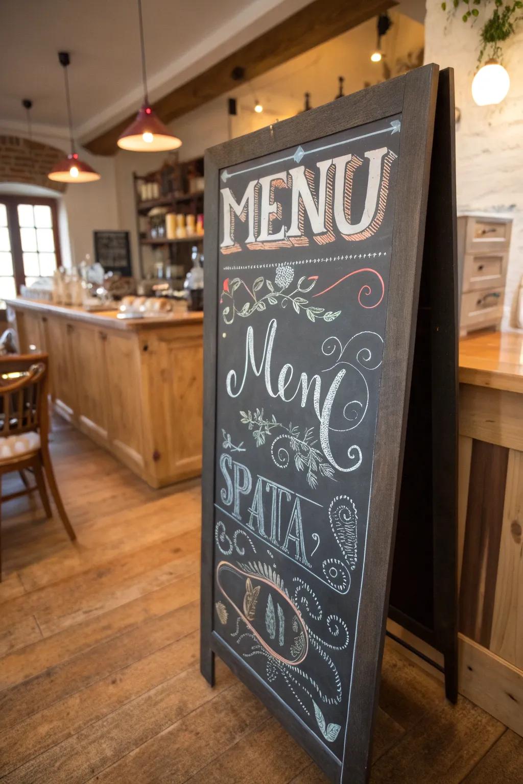 A chalkboard showcasing various decorative fonts, bringing vibrancy to a kitchen menu.