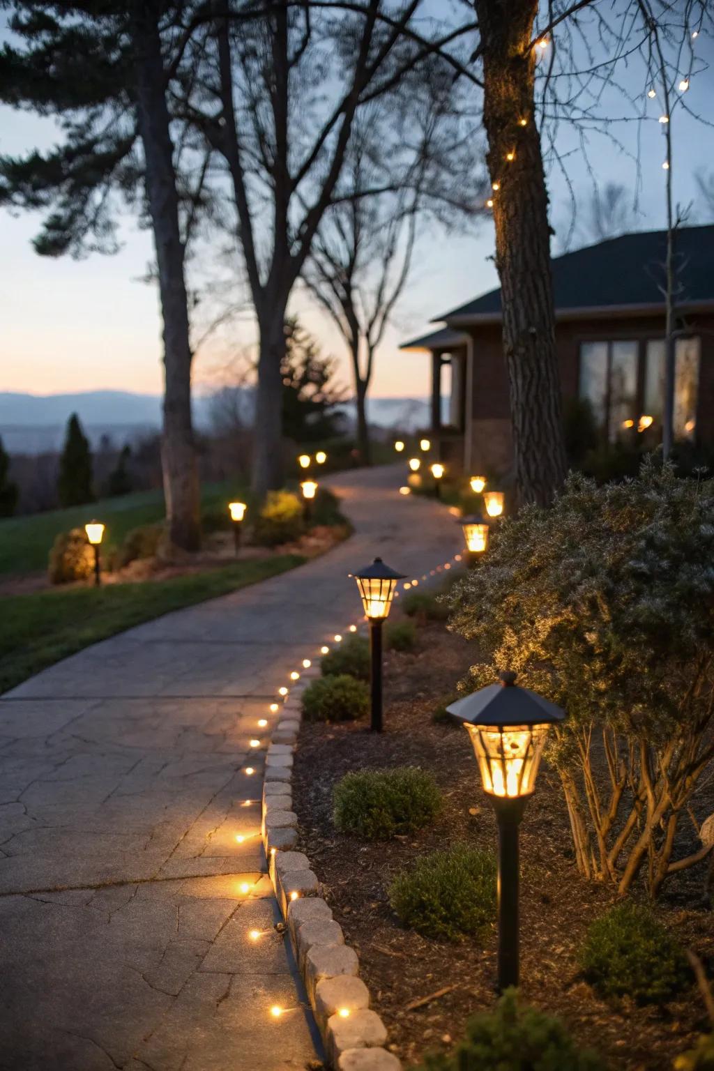 Solar-powered lights can transform your driveway into an inviting path.