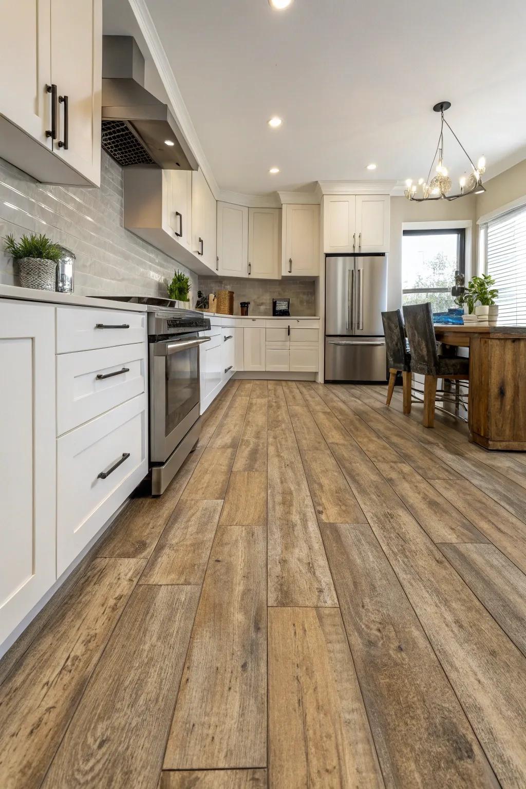 Vinyl plank flooring gives you the look of real wood with extra resilience.
