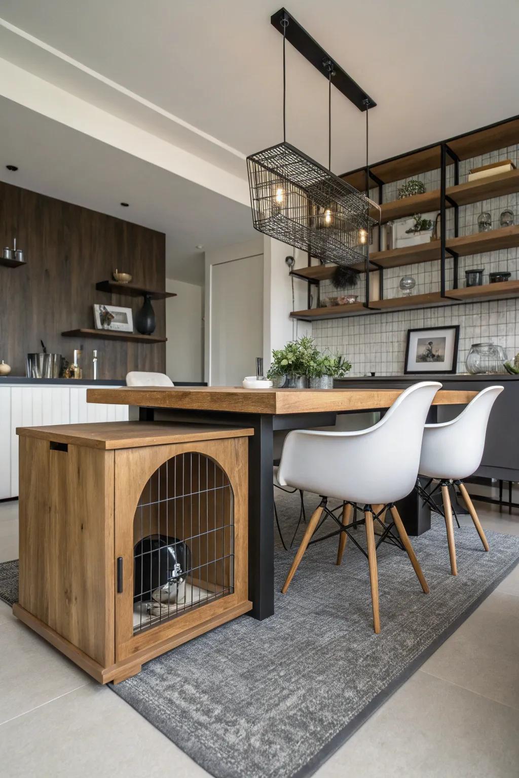 Make the most of under-table space for a cozy dog retreat.